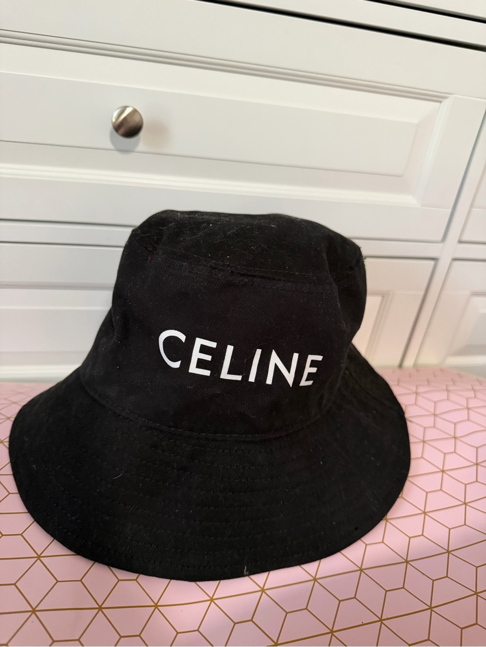 Celine Black Bucket Hat with Tone-on-Tone Logo Tag